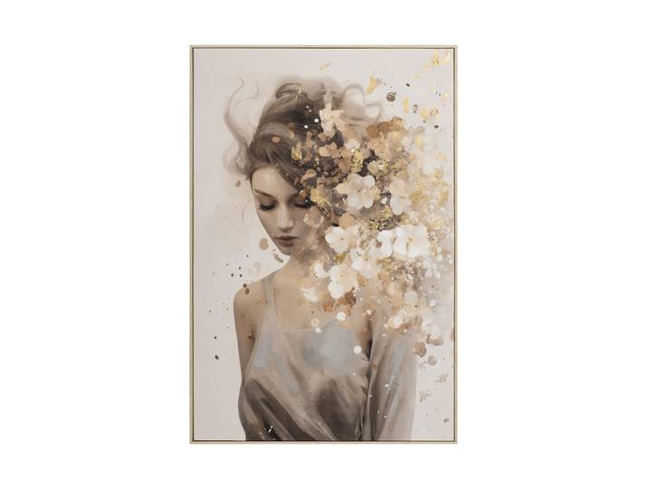 Handgemaltes, gerahmtes Bild „Gold flowers in hair“ 80 x 120 cm Multicolor Crea Collection