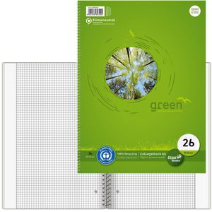 Staufen Collegeblock green 608575026, A4, Außenrand, 70 g/m², Recycling, 80 Blatt, kariert