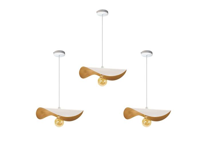 Lot 3 Suspension métal blanc abat-jour blanc et or