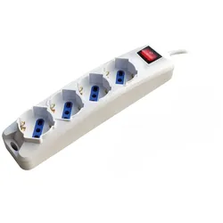 Alcapower Steckdosenleiste, 4 Schuko/Bipasso-Dosen, 1,5m Kabel, 16A Winkelstecker, beleuchteter Schalter, max. 3500W, Weiß.