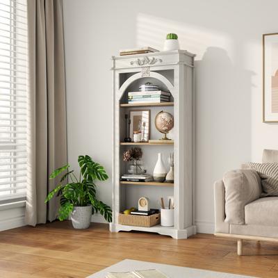 Kodotan sofa Antique 4 Tiers Bookshelf,65 Inch Tall Bookcase,Tall Floor Standing Bookcase For Home Office, Living Room, Antique White