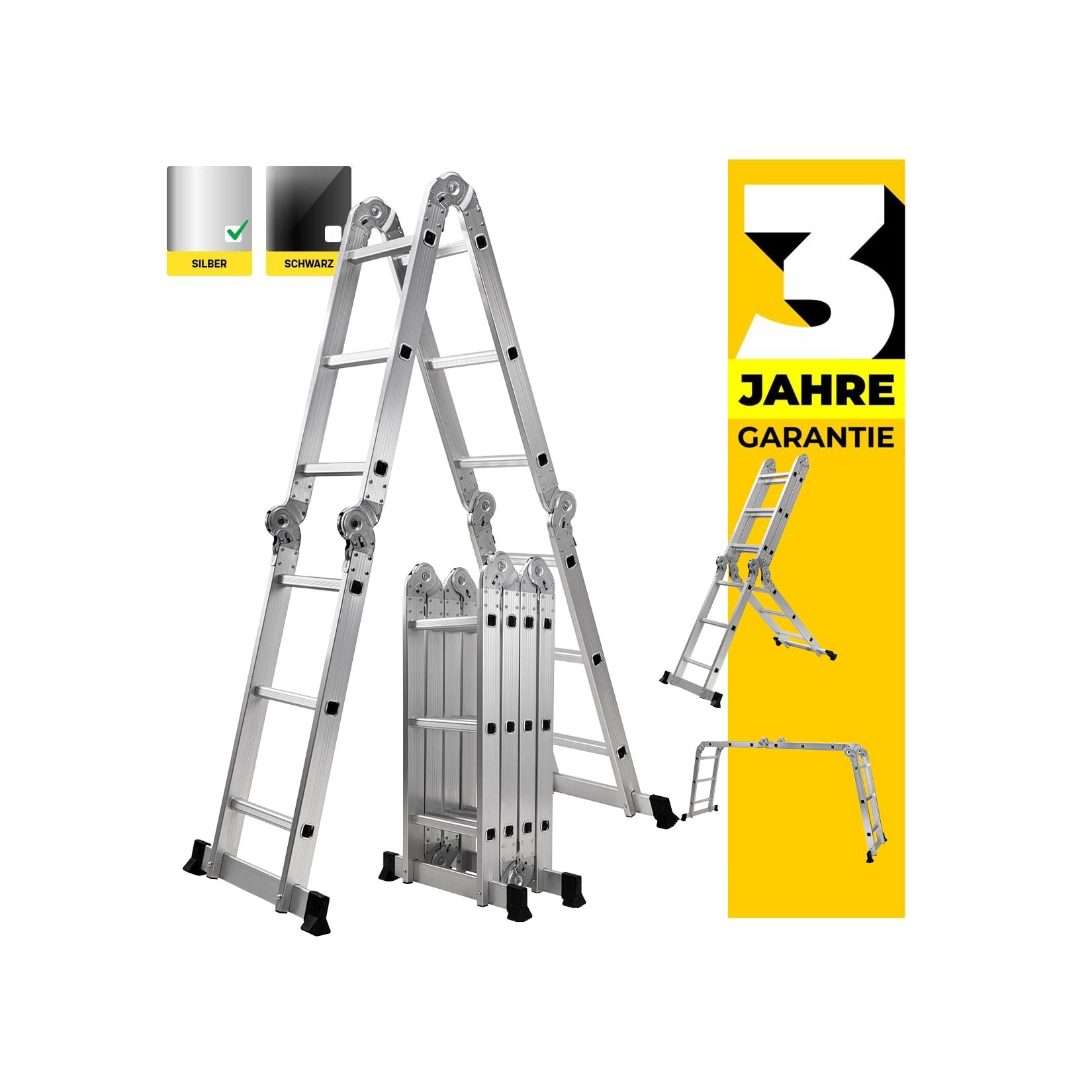 Craftfull Mehrzweckleiter CF-104A, 6in1, Gelenkleiter aus Aluminium, 3,5 -5,8 m, Anti-Rutsch-Profil (3.5 Meter 4x3 Sprossen)