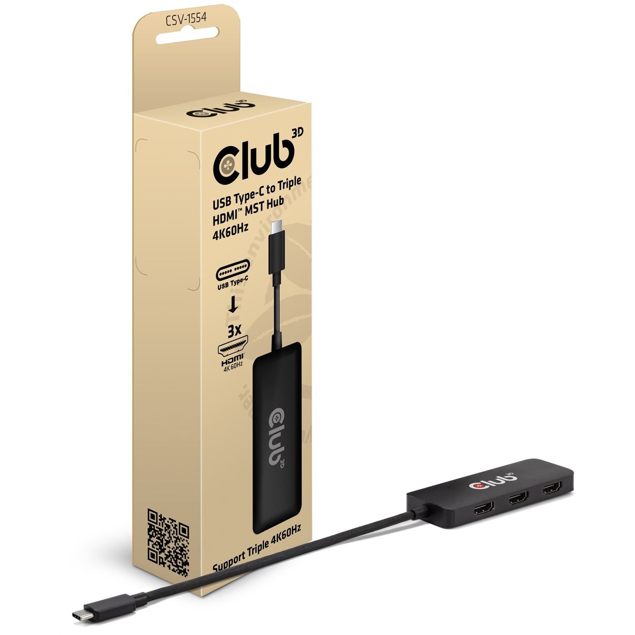 Club 3D MST-Hub USB 3.2 Typ C > 3x HDMI 4K60Hz St/Bu retail