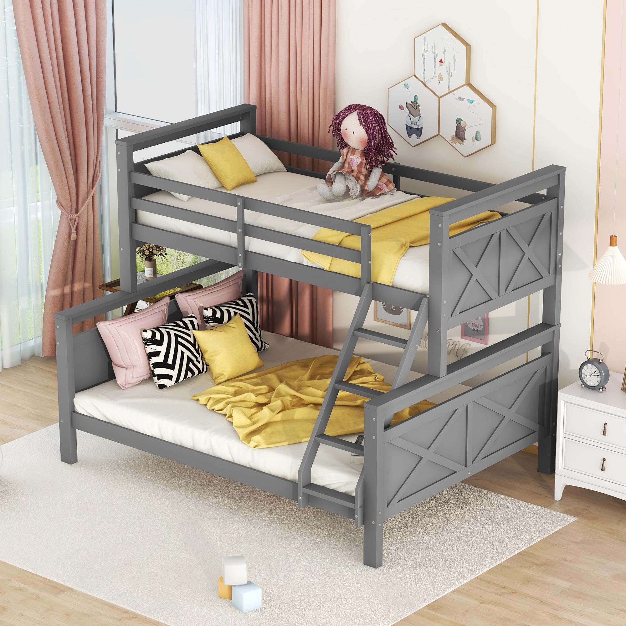 okwish Etagenbett 90/140x200cm Doppelbett mit Leiter und Sicherheitsgeländer,Jugendbett in zwei Größen für Kinder,grau(ohne Matratze)