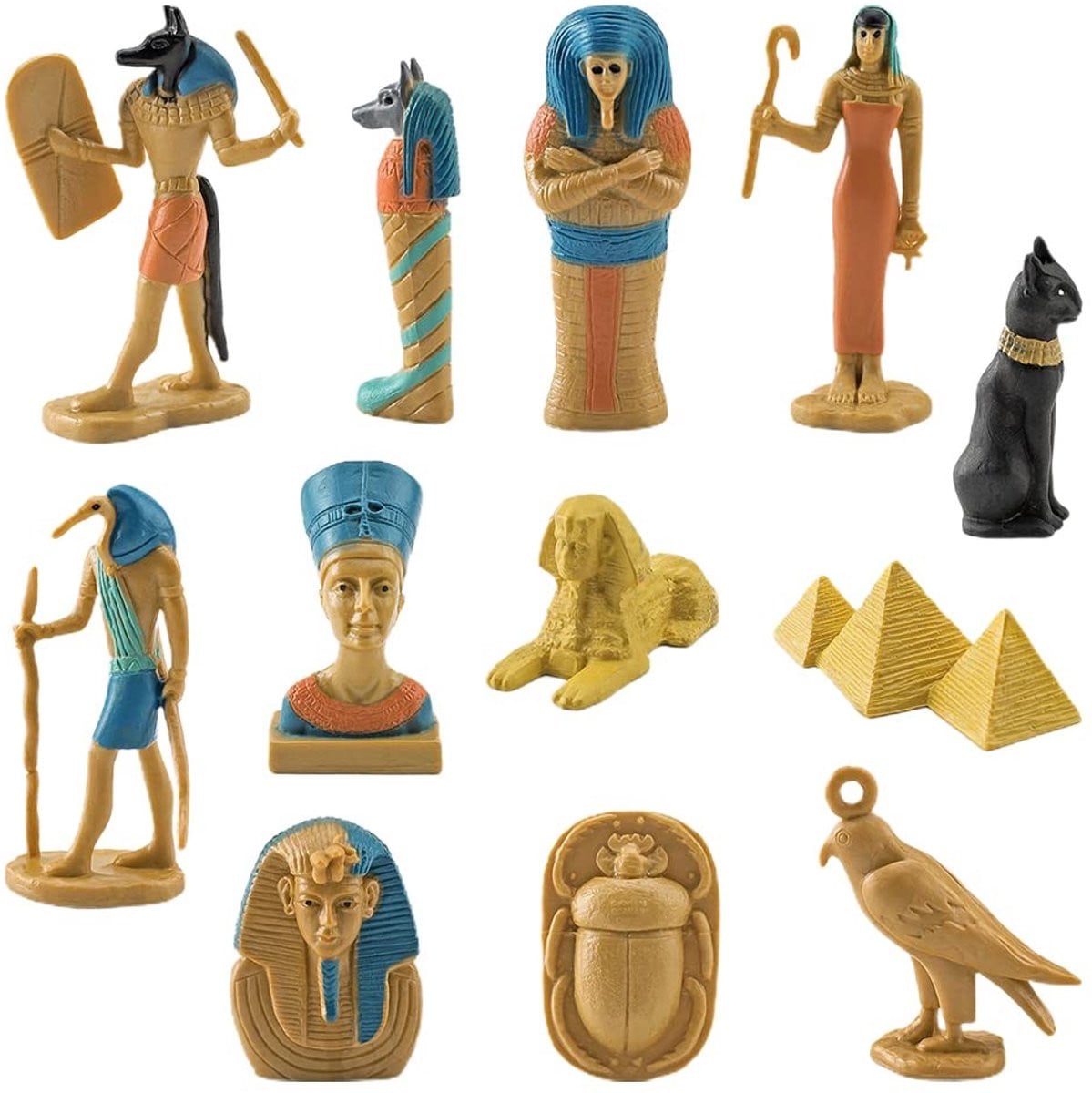 Dailygoods Set van 12 Oude Egyptische Beeldjes - PVC Miniaturen - Educatief Speelgoed en Decoratie voor Binnen
