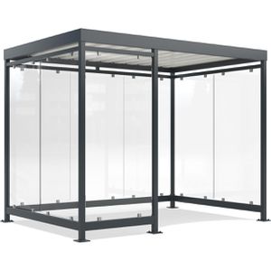 WSM Personenunterstand Köln K3 c/b, anthrazit, aus Metall, 3 Wände + Windfang aus Glas, 318 x 217cm (B/T), für 6 Personen