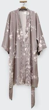 KIM + ONO Emi Short Floral Kimono Robe - Charmeuse - taupe / one size