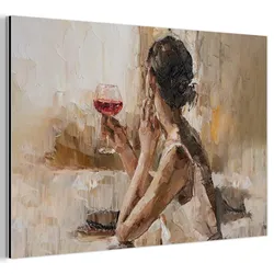 METALLBILD Ölgemälde - Frau - Wein 30x20 cm