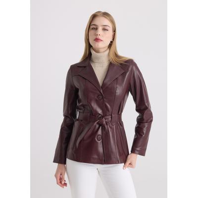 Lederjacke FELIX HARDY "Lederjacke mit Gürtel", Damen, Gr. L, bordeaux, 100% Lammleder, Jacken