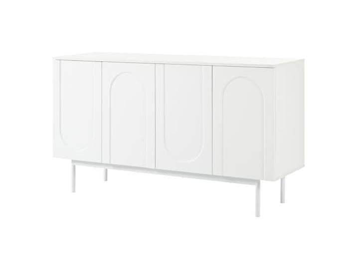 Ropilly Sideboard mit 4 Türen Bogenmuster weiß 140x42x80 cm 4 Türen mit Bogenmuster, weißes Sideboard für Esszimmer und Wohnzimmer, MDF und Spanplatte