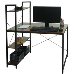 Schreibtisch mit Regal MCW-K81, Laptoptisch Bürotisch Arbeitstisch, 100x60cm Metall MDF ~ braun