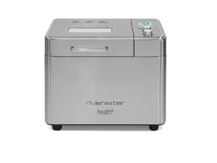 riviera&bar Brotbackmaschine – 18 Programme, 3 Größen (500 g, 750 g, 1 kg), Warmhaltefunktion 60 Minuten, Startzeitvorwahl 15 h, LCD-Display, inklusive Zubehör – 500 W – Edelstahl