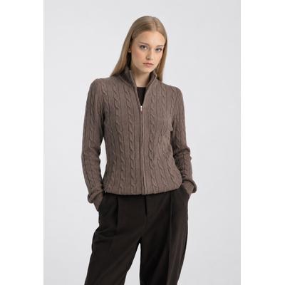 Strickjacke FELIX HARDY "Strickjacke mit Zopfmuster", Damen, Gr. XL, braun, 100% Baumwolle, Strickjacken Strickjacke