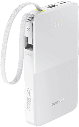 Powerbank - Baseus EnerFill Bipow2 Pro, 10000mAh, 22.5W, Cable retráctil, Carga simultánea ultrarrápida, USB-C, Blanco