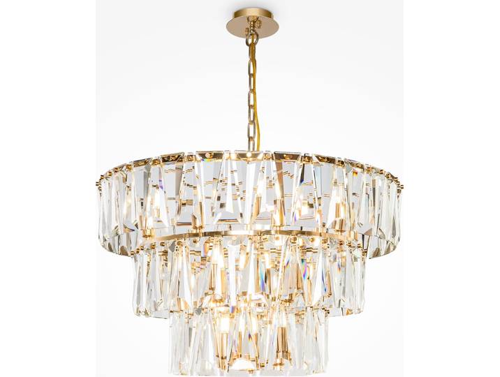 Lampe suspendue\, métal\, cristaux\, or\, D 77 cm