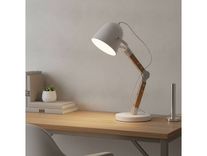 Landelijke bureaulamp Cooper wit met hout Artdelight - TL COOPER WI