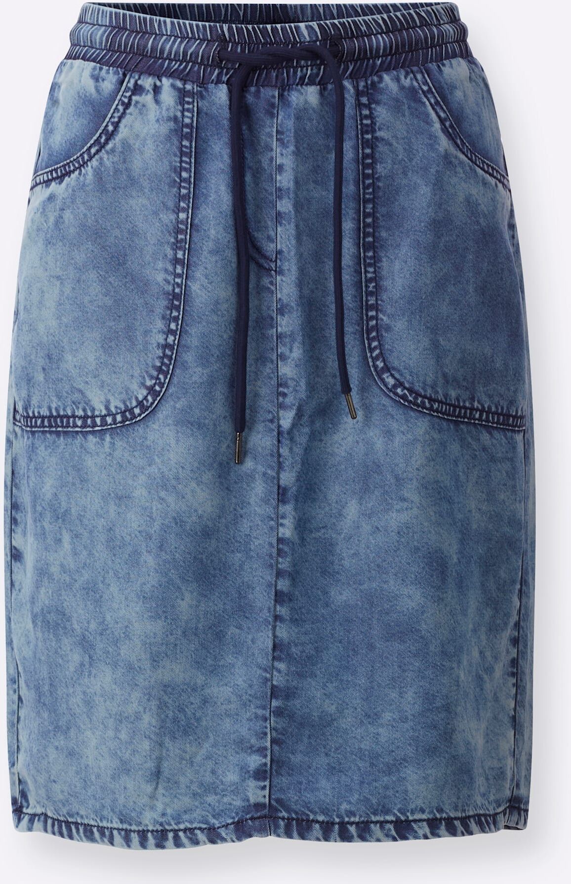 Schlupfrock HEINE, Damen, Gr. 42, blau (jeansblau), 100% Lyocell, unifarben, kurz, Röcke Schlupfrock jeansblau 42