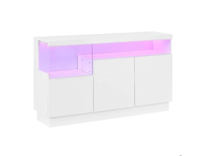 Buffet bas - Sideboard moderne blanc brillant - LED contrôlé par application - 3 portes 140 cm
