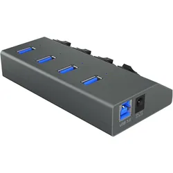 Icy Box IB-HUB1405 (USB-B, 4 Ports), Dockingstation + USB Hub, Grau