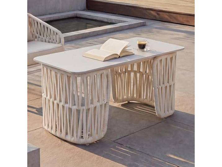 Mendler Loungetisch HWC-P90 43x90x45cm - Creme, Platte Creme