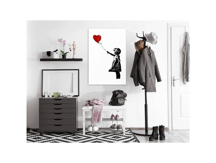 Tableau déco Girl with Balloon Banksy Bois manufacturé / Tissu Blanc/Noir 40 x 60cm