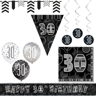 Party Deko Set schwarz 30. Geburtstag Partyset Deko Set silber Party Dekoration Geburtstagsdeko