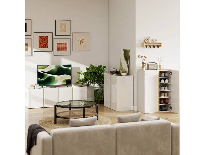 HOMCOM Buffet Blanc 2 Portes Fermeture Amortie 80x40x80cm