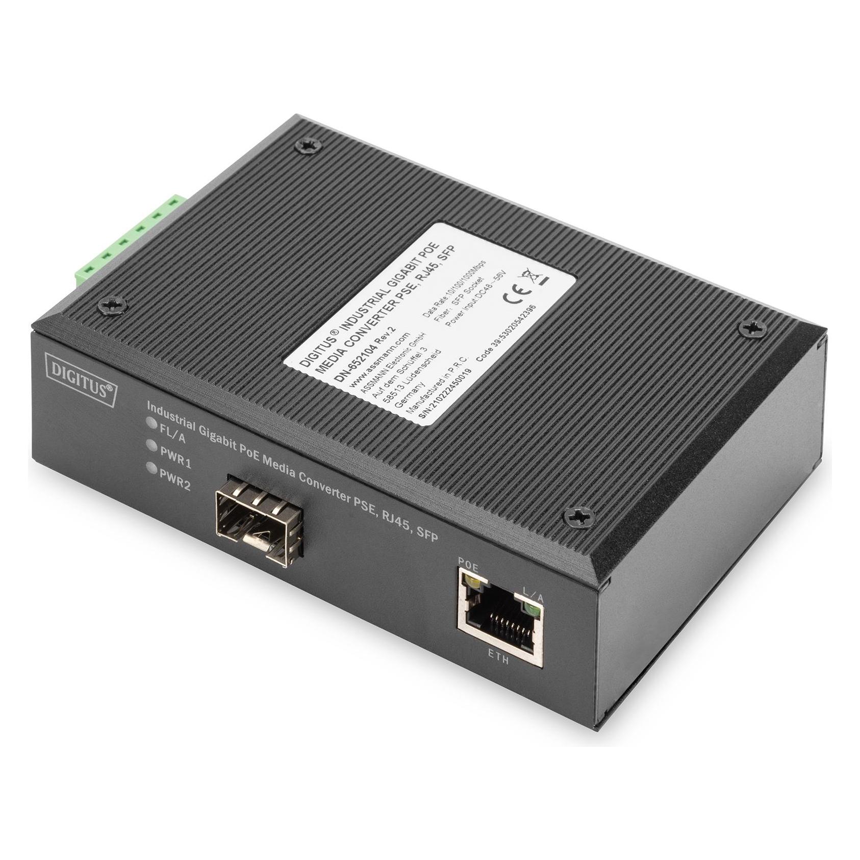 Digitus Industrieller PoE Gigabit Medien Konverter 10/100/1000Base-TX zu 1000Base-X PSE Reichweite bis zu... (Media Konverter) (DN-652104)