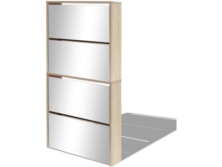 Range-chaussures - AJW - Meuble à Chaussures 4 étages avec Miroir - Chêne - 63x17x134 cm