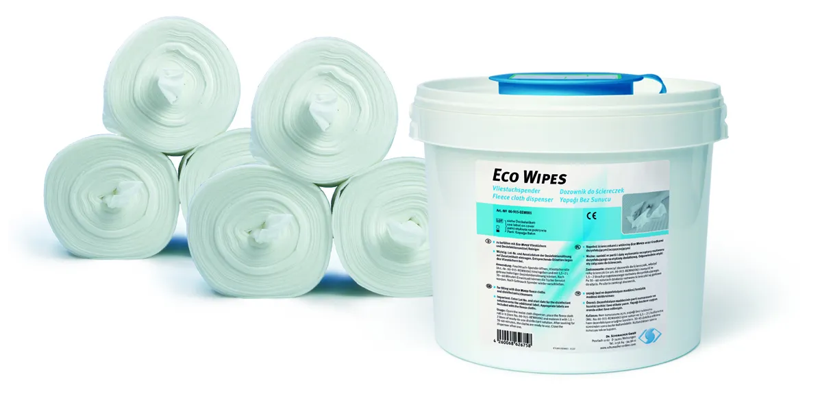 Dr.Schumacher Eco Wipes Vliestücher Komplett-Set bestehend aus 6 Rollen a 100 Tüchern incl. Feuchttuchspender 00.915.EE+REW