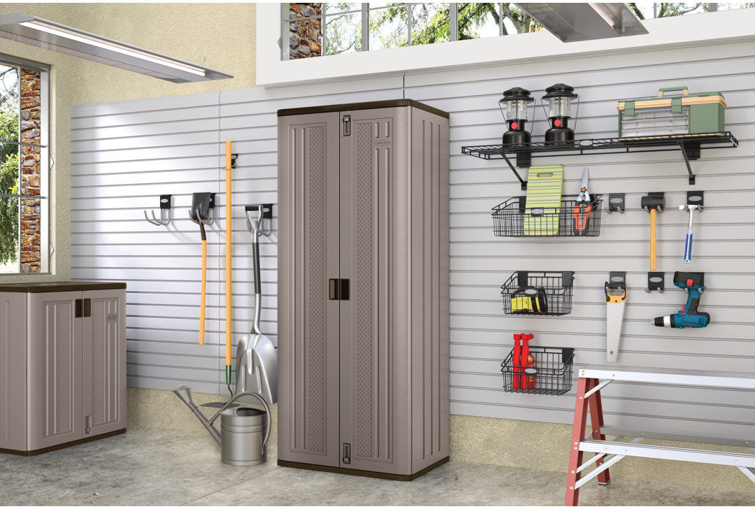 Rowlinson Suncast Haven Tall Storage Cabinet Platinum Slate 183cm H X 76cm W X 51cm D