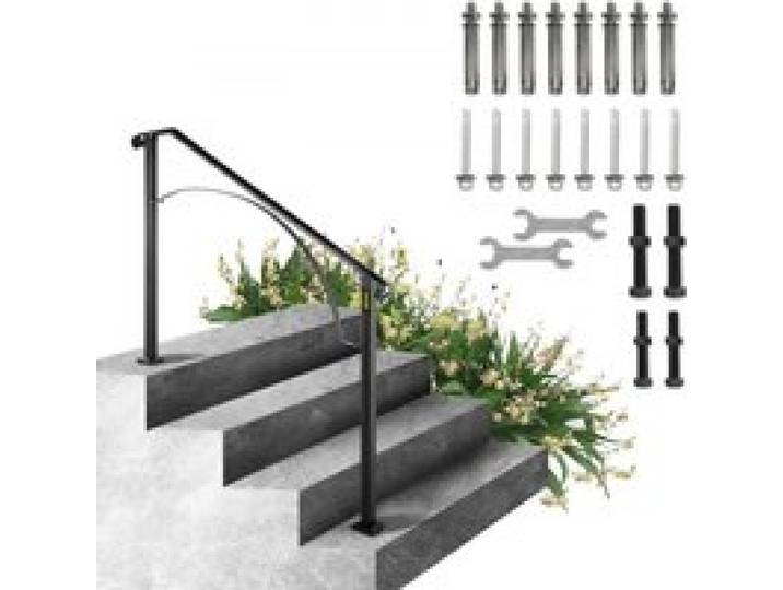 VEVOR Rampe d'Escalier Arche 3-4 Marches Garde Corps Rambarde Escalier Main Courante Balustrade Noir Mat En Fer Décoration