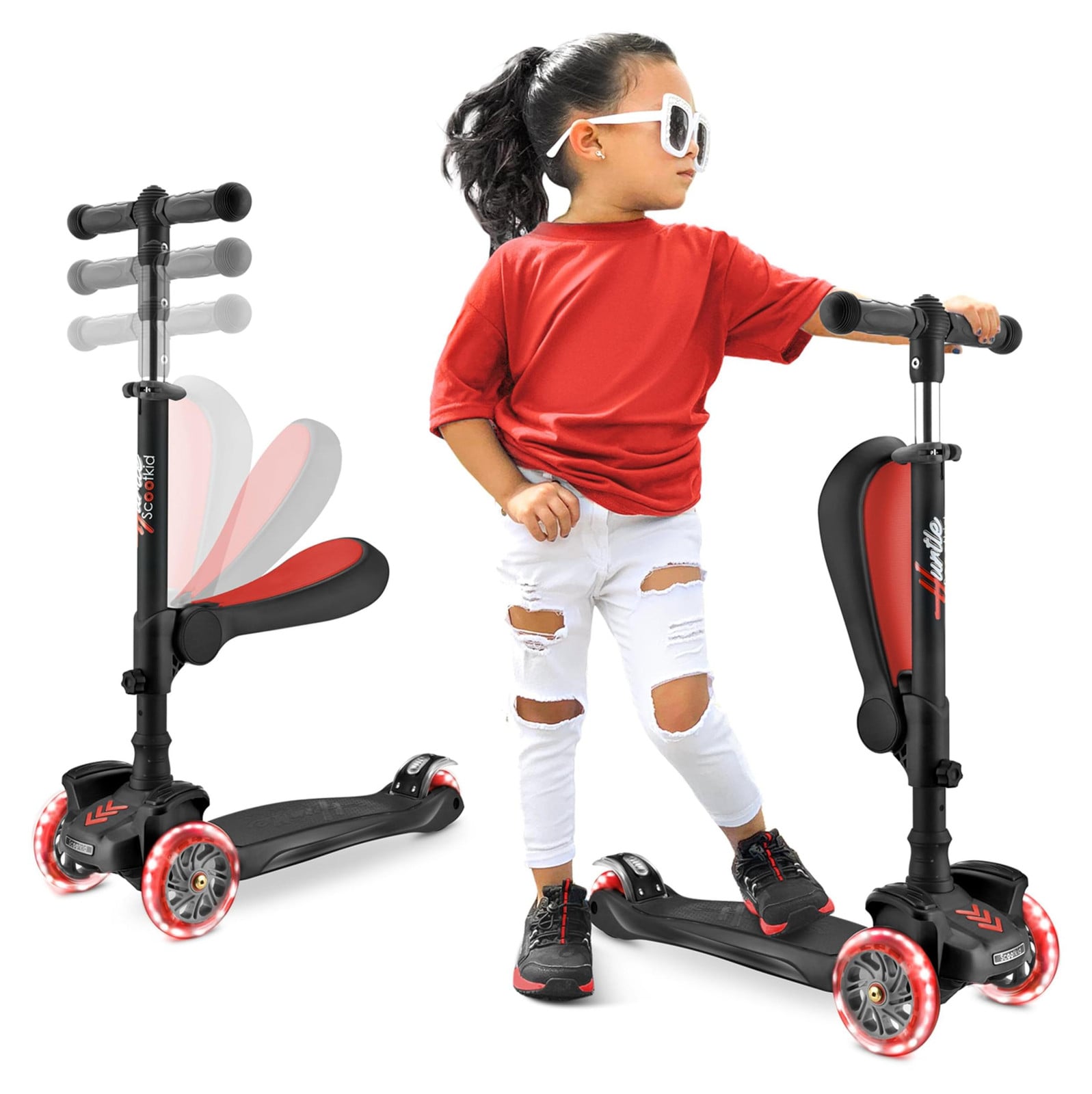 Hurtle driewieler kinderloopfiets met inklapbaar zadel en LED-wielen voor kinderen vanaf 2 jaar