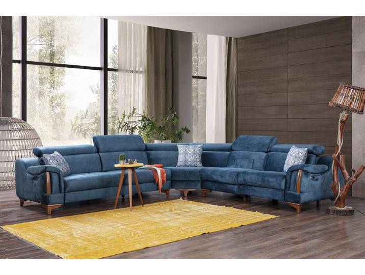 JVmoebel Ecksofa Moderne blaue Eckcouch mit Bluetooth-Soundsystem und USB-Anschlüssen, 5 Teile, Made in Europa