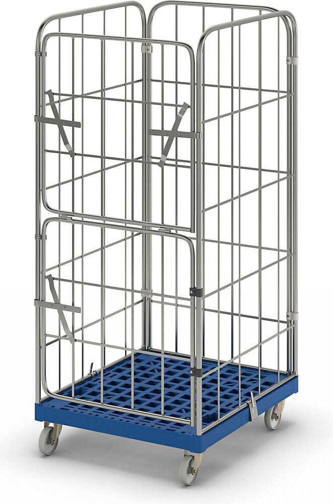 kaiserkraft Rollbehälter MODULAR, Kunststoff-Rollplatte, Gitter 4-seitig, Platte dunkelblau