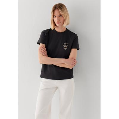 T-Shirt MAVI "DOG PRINTED TSHIRT", Damen, Gr. L, schwarz (phantom), 100% Baumwolle, bedruckt, normal normal, Rundhals, Shirts T-Shirt, T-Shirt mit Hundedetail