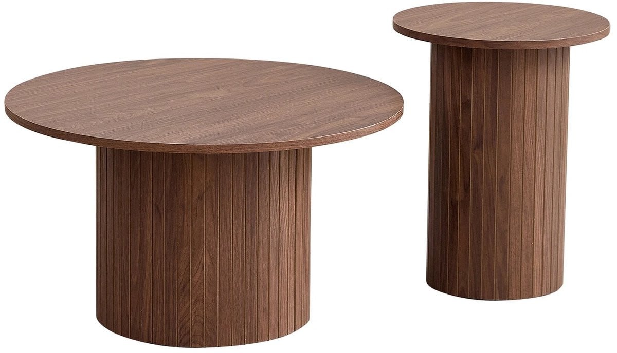 Milova Ronde salontafel set in donkerbruin massief hout - Scandinavisch en Japandi stijl