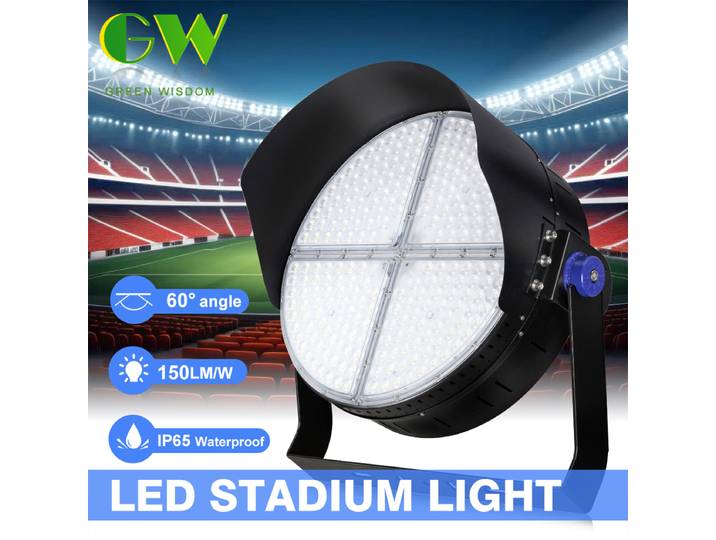 Grand angle 60 ° Projecteur LED de stade IP65 étanche, haute luminosité 6000K 130LM/W, puce LED haute efficacité, support réglable