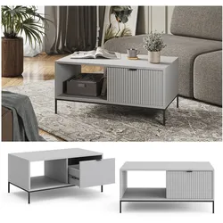 Vicco Couchtisch Eliza 90 x 50 cm, Grau, moderner Wohnzimmertisch mit Schublade
