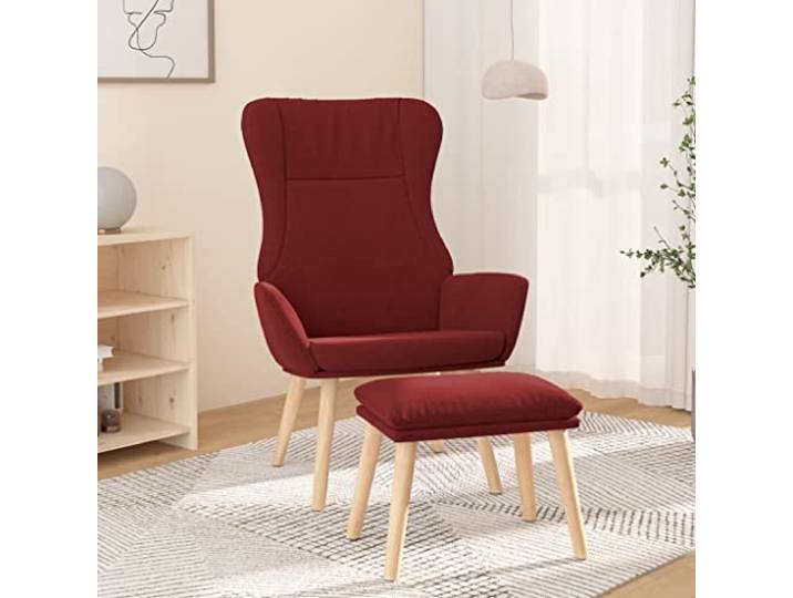 YUTAASU Relaxsessel with Footstool Wine Red Fabric Solid Rubberwood Legs, Metal Frame, Sturdy Construction, Living Room Accent Chair