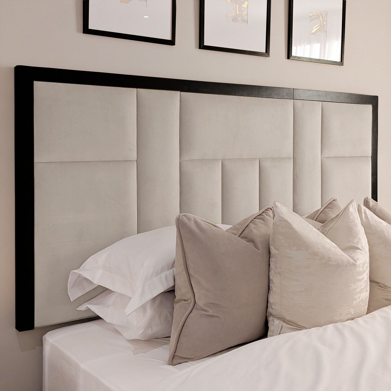 Kensington Cream Premium Half Height Headboard with Wooden Frame, Emperor