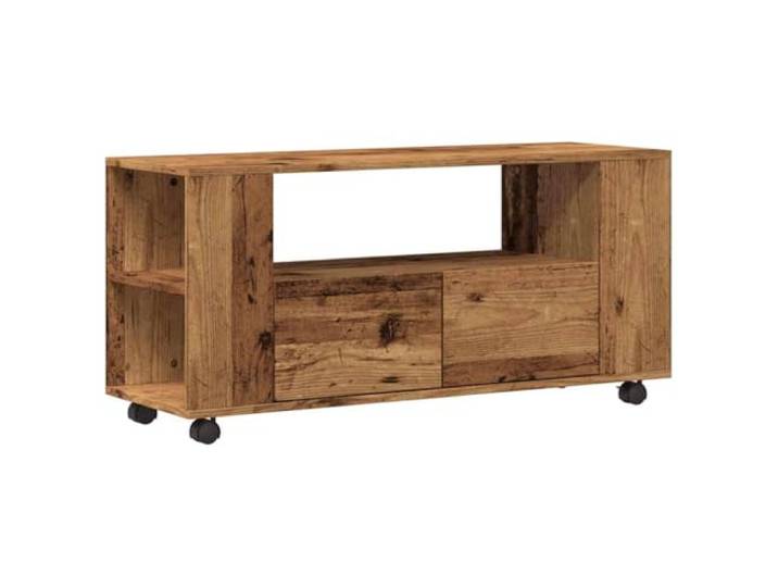LMTYOENFG TV-Schrank mit Rollen Altholz-Optik 102x34,5x43cm Holzwerkstoff Flexibles TV-Lowboard auf 4 Rollen mit Altholz-Optik für Wohnzimmer und Schlafzimmer. Belastbar bis 60 kg mit Stauraum.