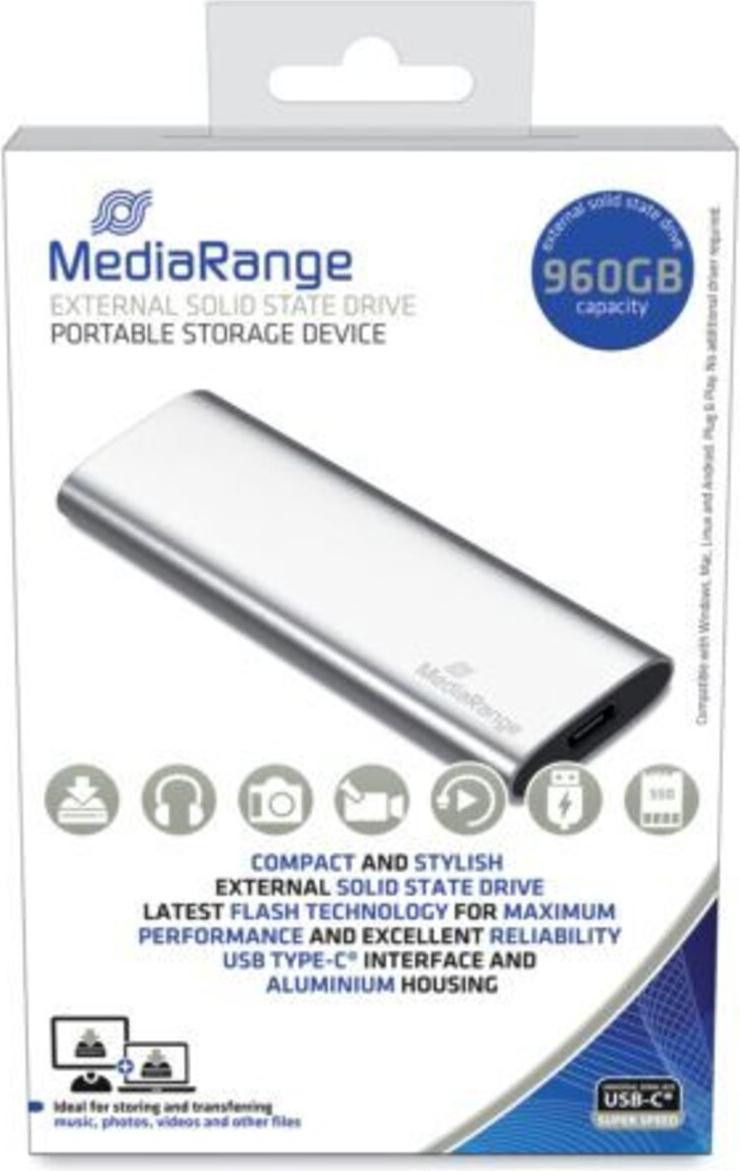 MediaRange MR1103 externe USB Type-C SSD-schijf - 960 GB, zilver