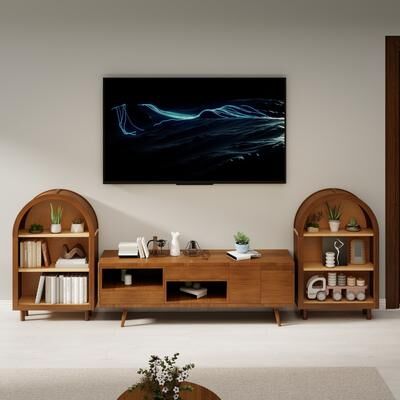 Kodotan sofa Arched Small Bookcase, Arched Storage Cabinet, Walnut Wooden Modern Arched Top Bookshelf with 3 Shelves, 3-Tier Storage Shelf