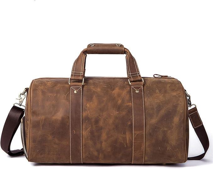 Silecomplaza Weekender Handgepäck Reisetasche Sporttasche, Männer Reise Duffel Vintage Echtes Leder Holdall Satchel Totes Tasche Große Gepäck Handtasche Gym Sport Tasche Übernachtung Wochenendtasche Herren Damen D