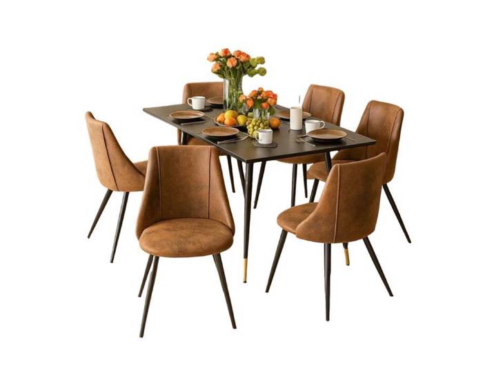 MEUBLES COSY Ensemble de salle à manger comprenant une table extensible et 6 chaises industrielles en suédine