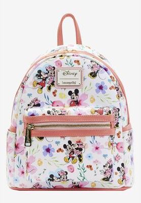 Women's Loungefly X Disney Mickey & Minnie Mouse Floral Mini Backpack Handbag by Disney in Multi