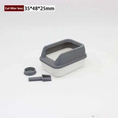 Uplifted Finds Artisan Pet Sanctuary Miniatures   3 Piece Cat Litter Box & Accessory Set   Executive Studio & Zen Sanctuary Decor gray