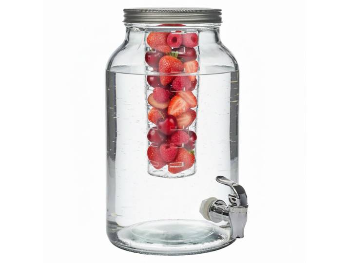 Home Deco Factory Drankdispenser met kraantje - 5.5 liter - glas - limonadetap - waterdispenser - 18 x 30 cm - Met infuser