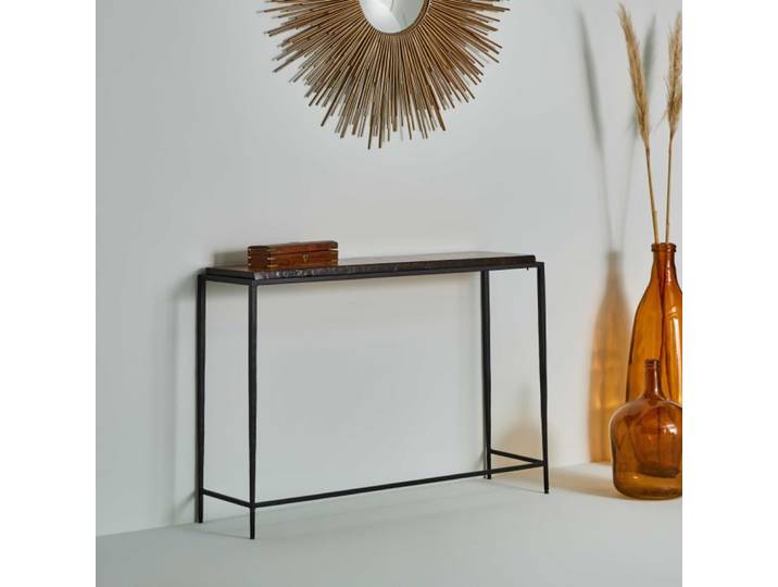 Grande console en verre fumé et métal noir